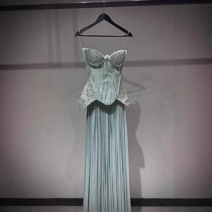 Luxuriöses türkisfarbenes zweiteiliges Korsett-Abendkleid LA73360