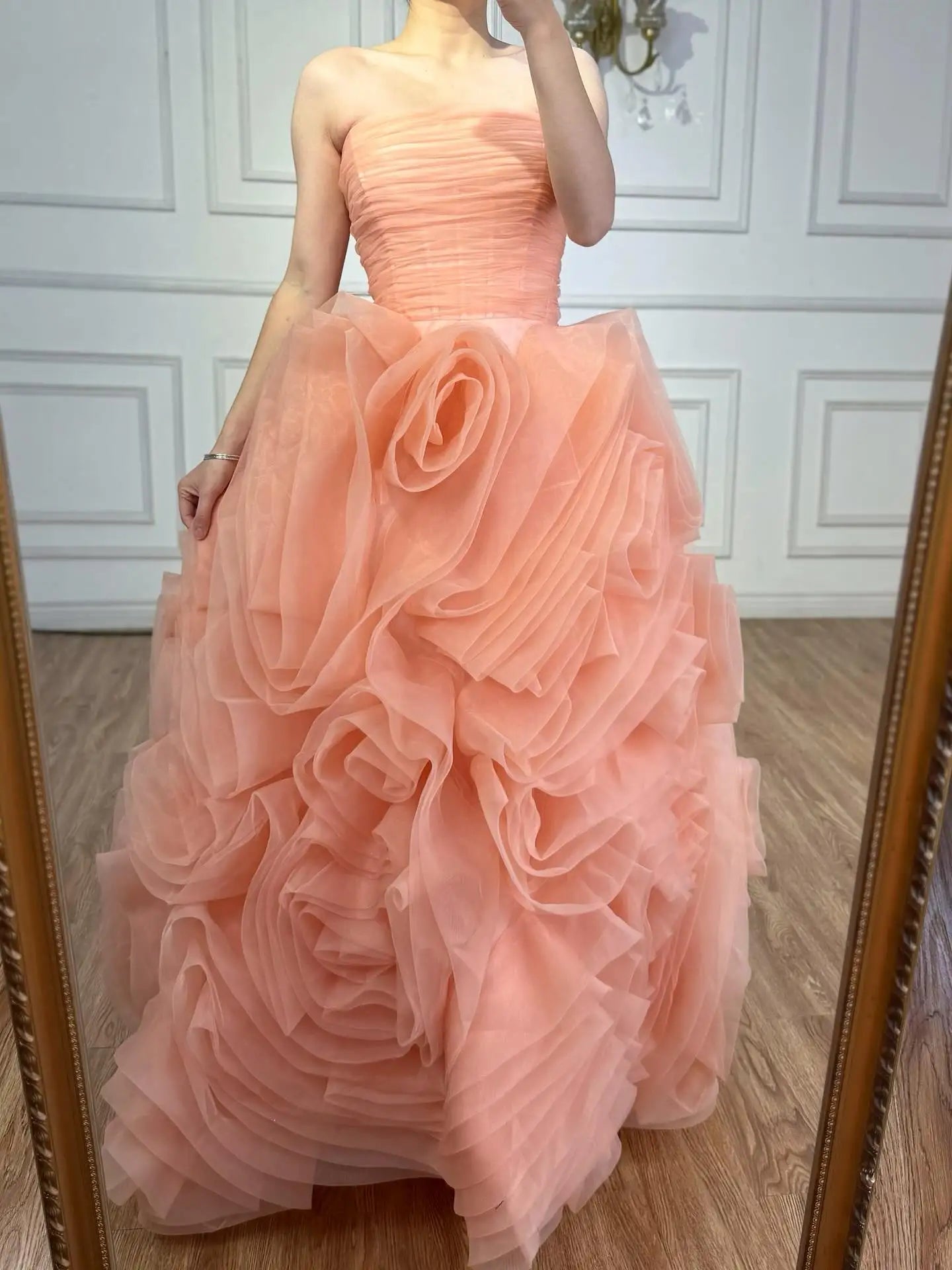 Luxury Purple 3D Rose Flower Strapless Princess Evening Dress LA73176