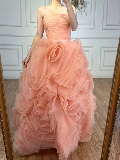 Luxury Purple 3D Rose Flower Strapless Princess Evening Dress LA73176