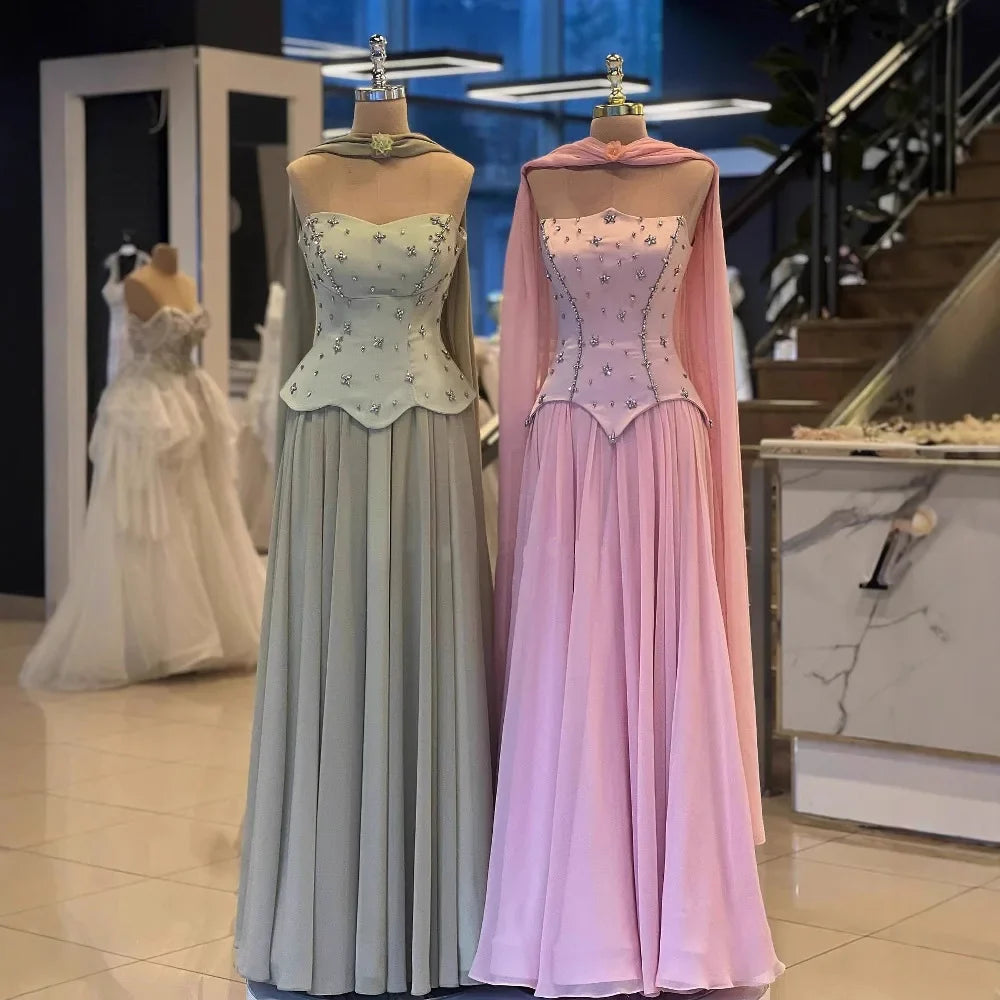 Classy Sage Green Strapless A-Line Chiffon Evening Dress LA73073