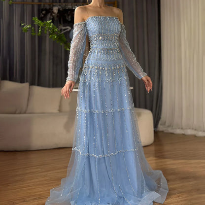 Luxury Sage Green Beaded Mermaid Evening Dress LA72350