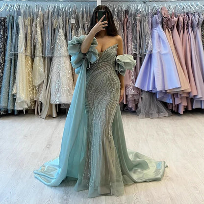 Luxury Red Strapless Mermaid Evening Dress with Cape LA72896
