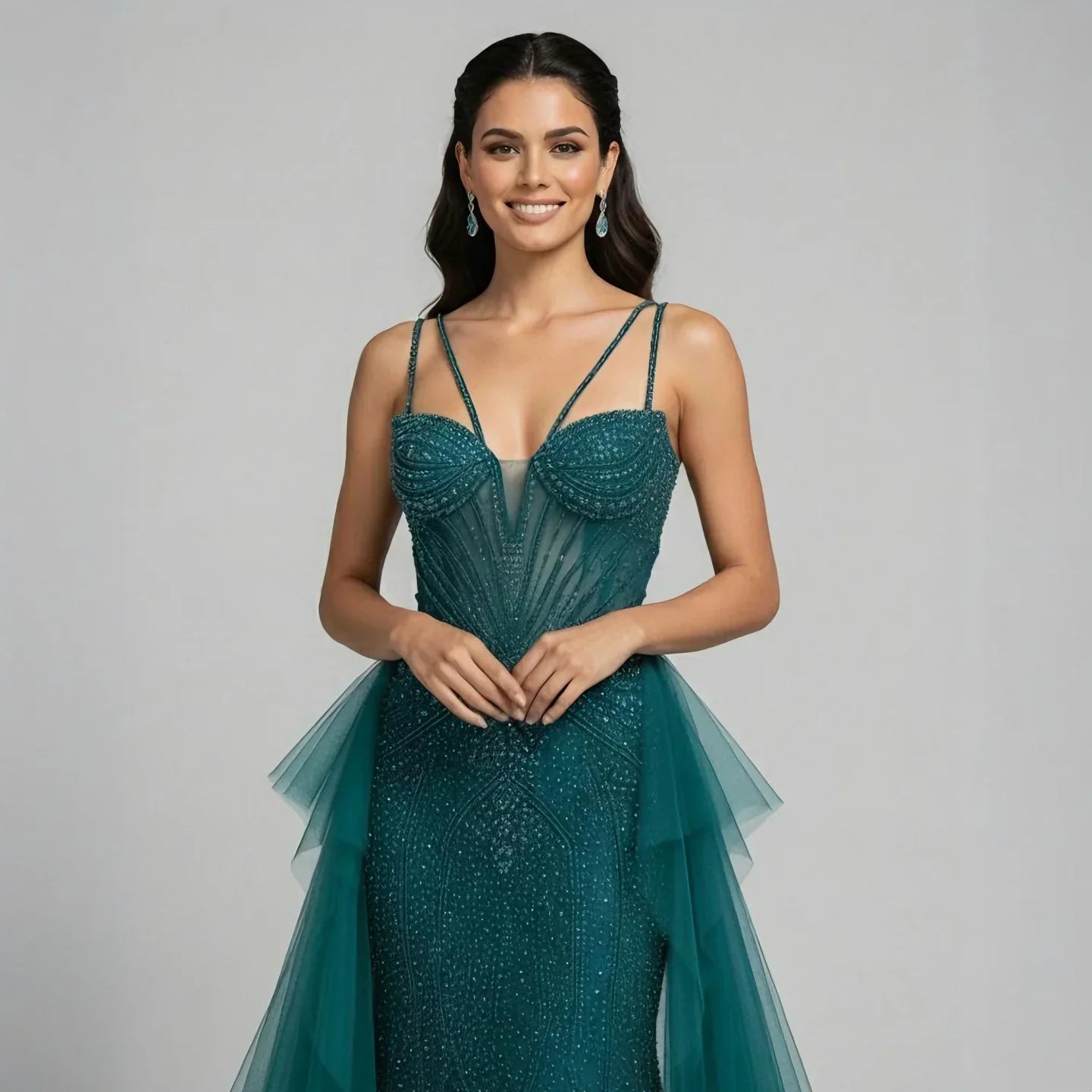 Luxury Green Beaded Mermaid Evening Dresses with Skirt LA73455