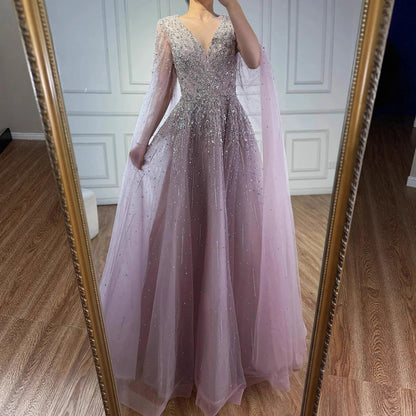 Luxury Caramel Dubai Evening Dress with Cape LA73269