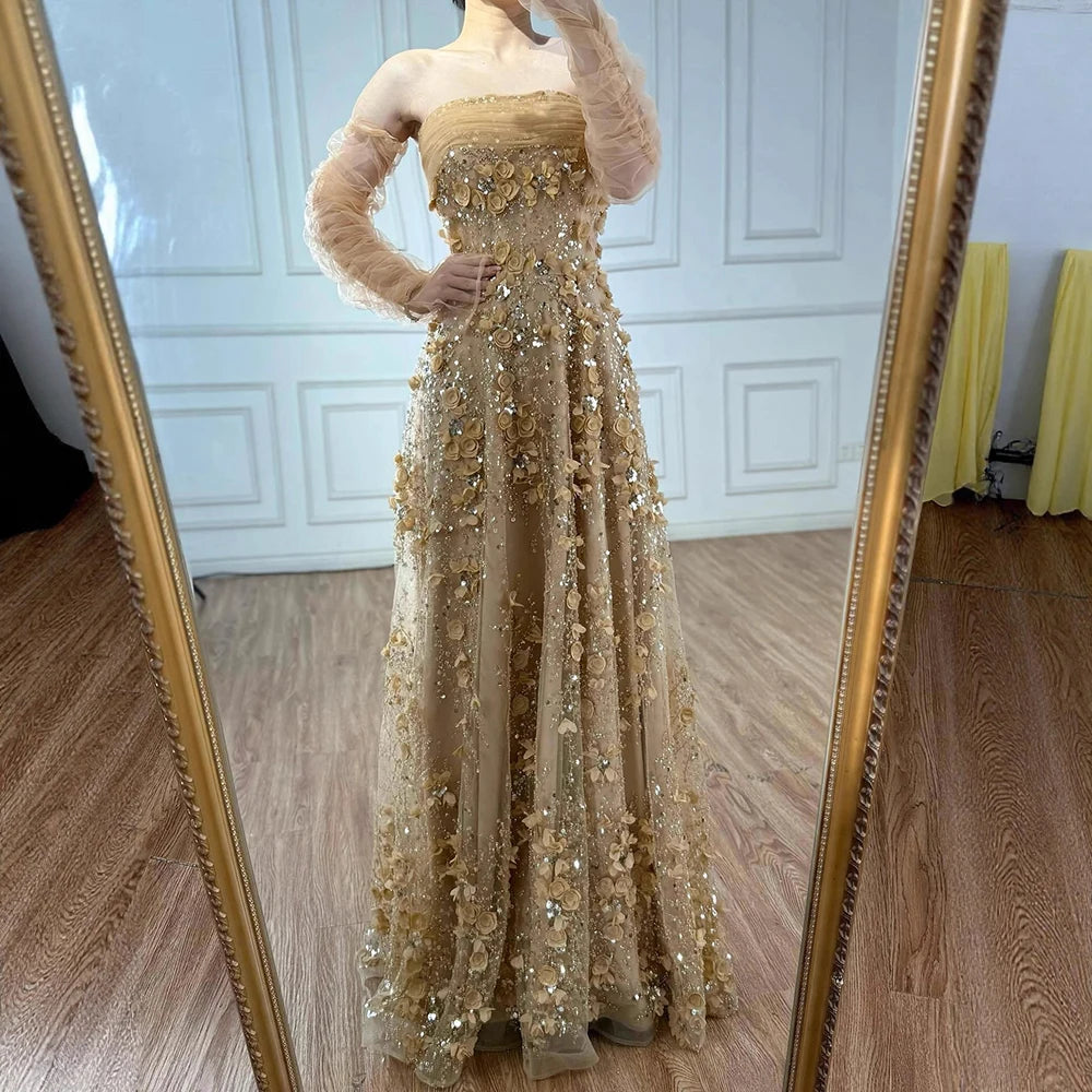 Elegant Pink 3D Flowers Evening Dress with Gloves LA72912