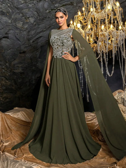 Elegant Olive Green A-Line Chiffon Evening Dress For Occasion LA73273