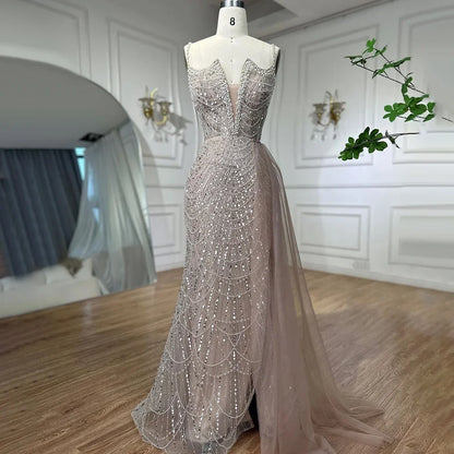 Nude Mermaid Spaghetti Straps Beaded Evening Gown 2025 LA72189