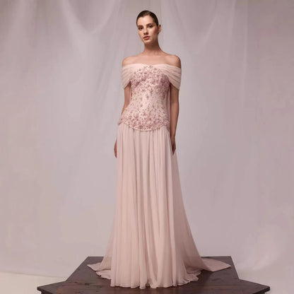 Luxury Pink A-Line Beaded Evening Dress LA73438