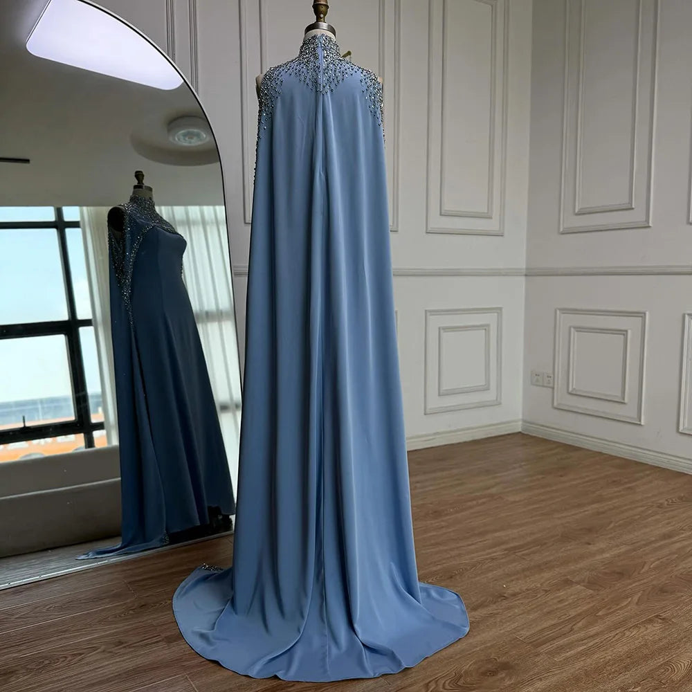 Elegant High Neck Evening Dress with Crystals and Long Cape LA73068
