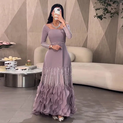 Luxury Lilac Ruffles Dubai Evening Dress Saudi Wedding Party LA72952
