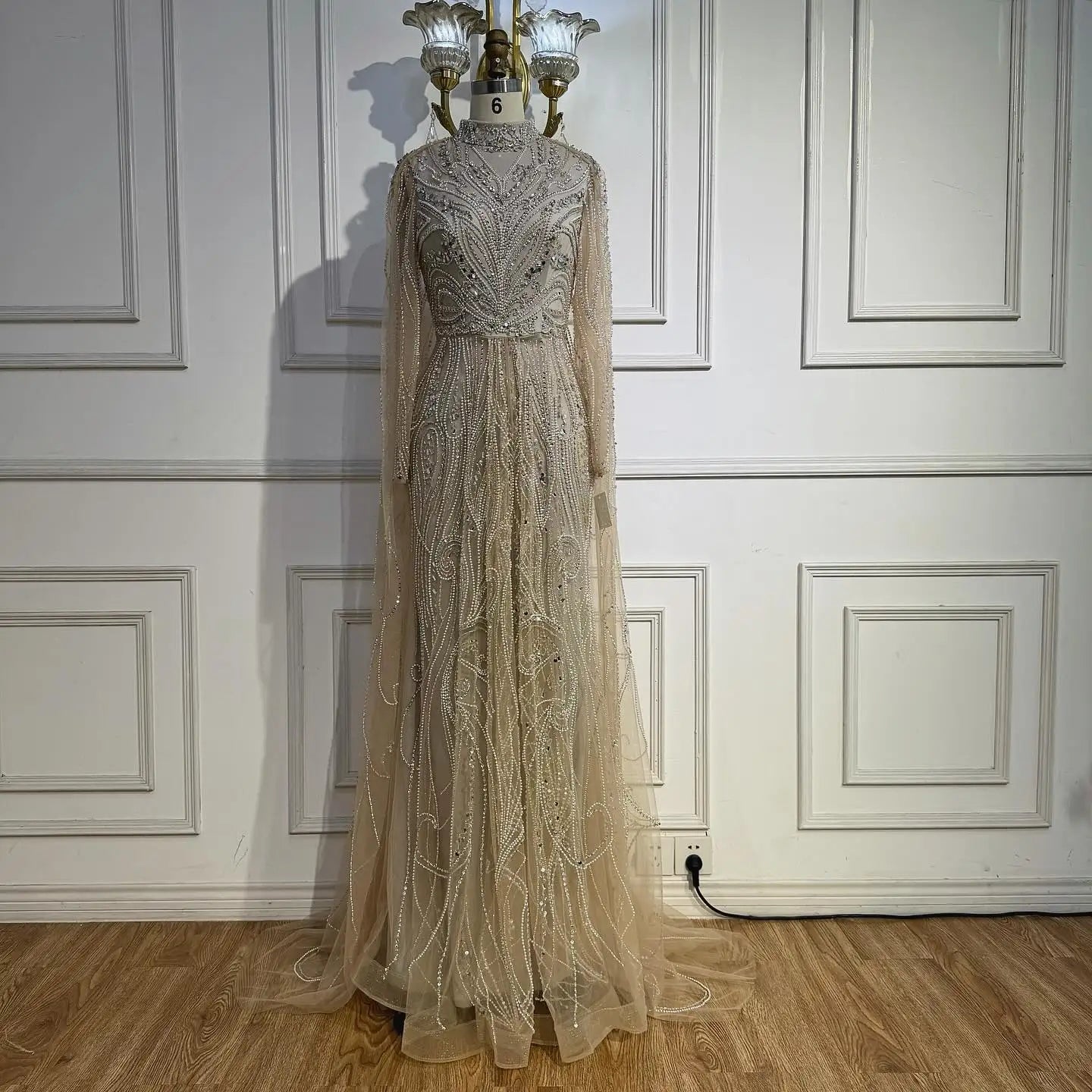 Luxury Sliver Hijab Modest Muslim Beaded Evening Dress LA73215