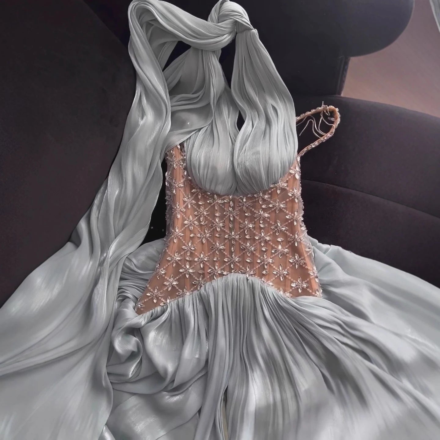 Luxury Turquoise Crystal Beaded A-Line Evening Dress LA73421