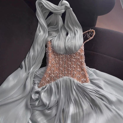 Luxury Turquoise Crystal Beaded A-Line Evening Dress LA73421