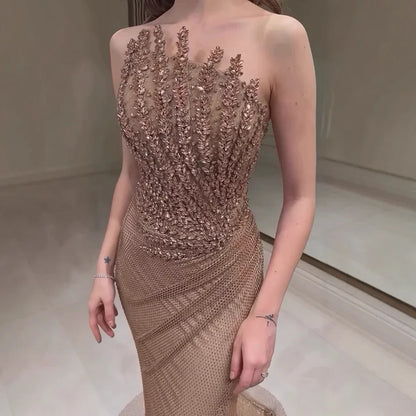 Luxury Caramel Mermaid Evening Dress Split LA72985