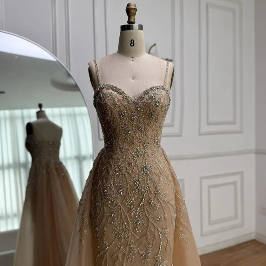 Luxury Nude Beaded Evening Dress with Overskirt 2025 LA73121