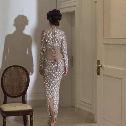 Luxury Nude Beaded Two Pieces Corset Evening Dress LA73335