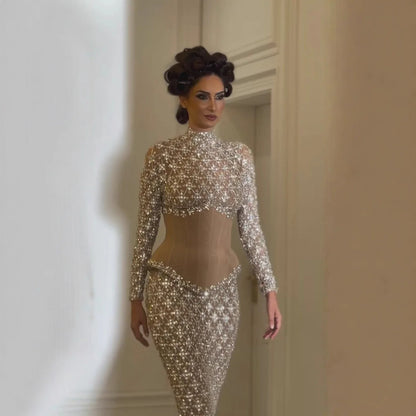 Luxury Nude Beaded Two Pieces Corset Evening Dress LA73335