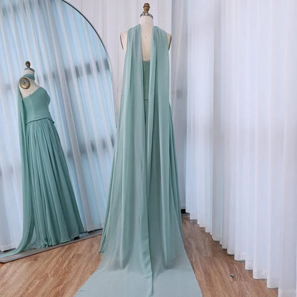 Elegant Turquoise Chiffon A-Line Evening Dress LA73012