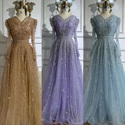 Luxury Nude A Line Beaded Evening Dress for Formal Occasion LA71803D