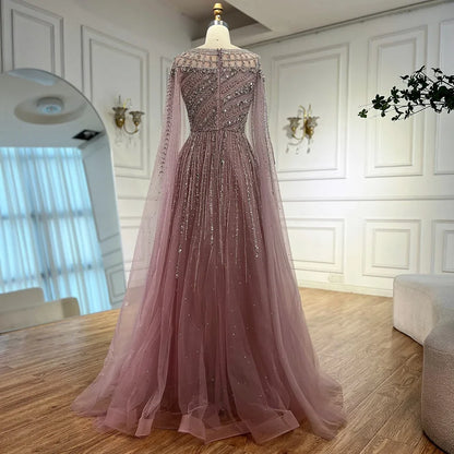 Luxury Caramel Beaded Evening Dress with Cape LA72994