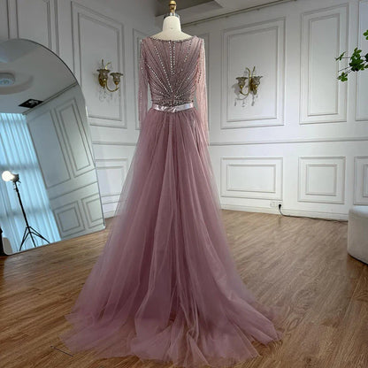 Luxury Nude Beaded Evening Dress with Detachable Overskirt LA73156