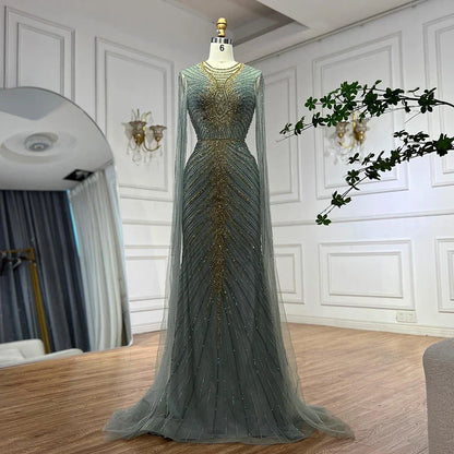 Luxury Caramel Beaded Evening Dress Gown with Cape Sleeves LA72940