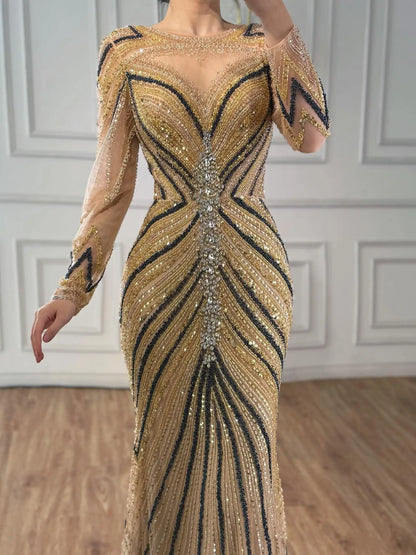 Luxury Pink Modest Dubai Mermaid  Evening  Dress  Long Sleeevs 2026 LA73213