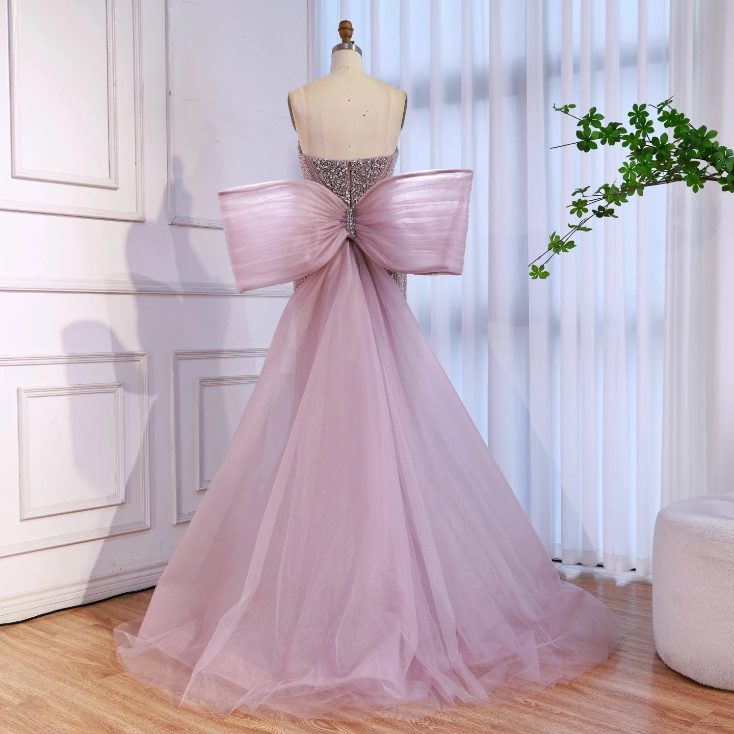 Luxury Designer Pink Mermaid Evening Dress with Big Bow LA73061