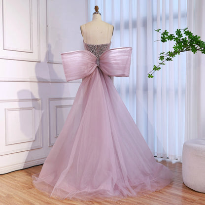 Luxury Designer Pink Mermaid Evening Dress with Big Bow LA73061