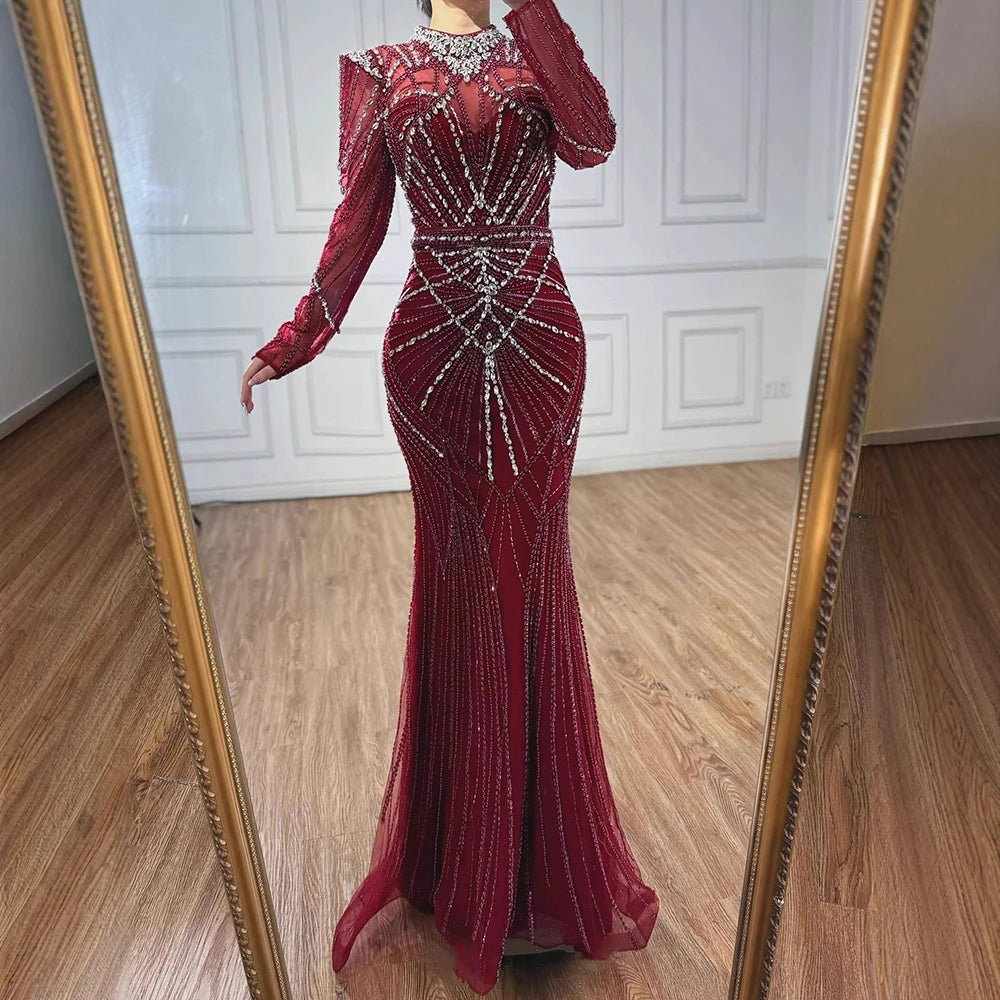 Modest Caramel High Collar Evening Dress for Wedding Guest LA73203