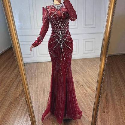 Modest Caramel High Collar Evening Dress for Wedding Guest LA73203