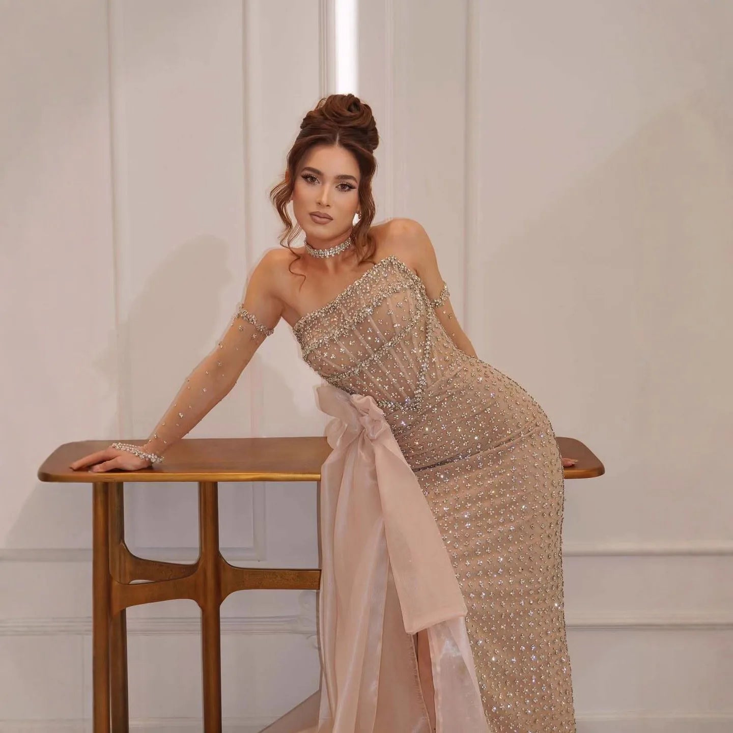 Luxury Dubai Crystal Mermaid Evening Dress with Skirt LA73220