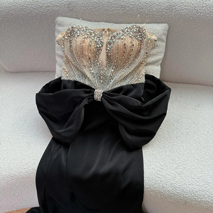 Designer Red Satin Evening Dress with Bow LA73060