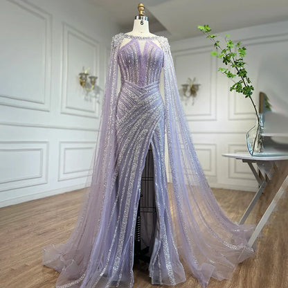Luxury Crystal Yellow Evening Dress with Cape Sleeves LA72085