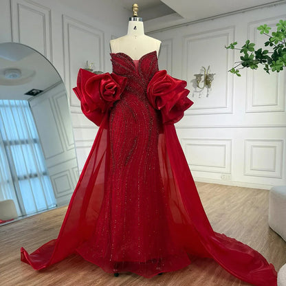Luxury Red   Mermaid Evening Dress with Cape LA72896