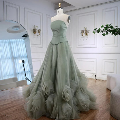 Elegant Sage Green 3D Flowers A Line Evening Dresses Gowns LA72913