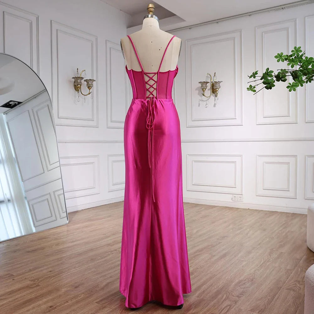 Pink Mermaid Sweetheart Ruched Silk Satin Evening Dress LA73153