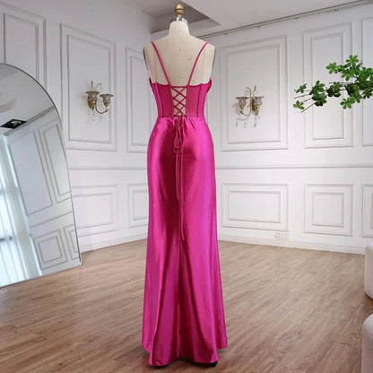 Pink Mermaid Sweetheart Ruched Silk Satin Evening Dress LA73153