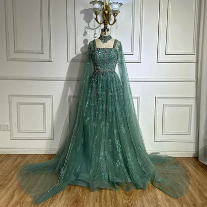 Luxury Designer Nude A-Line Crystal Beaded Arabic Evening Dress LA72764