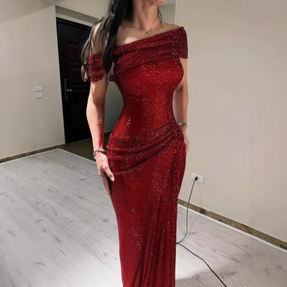 Red Beaded Mermaid Gown | Serene Hill Dubai LA73437