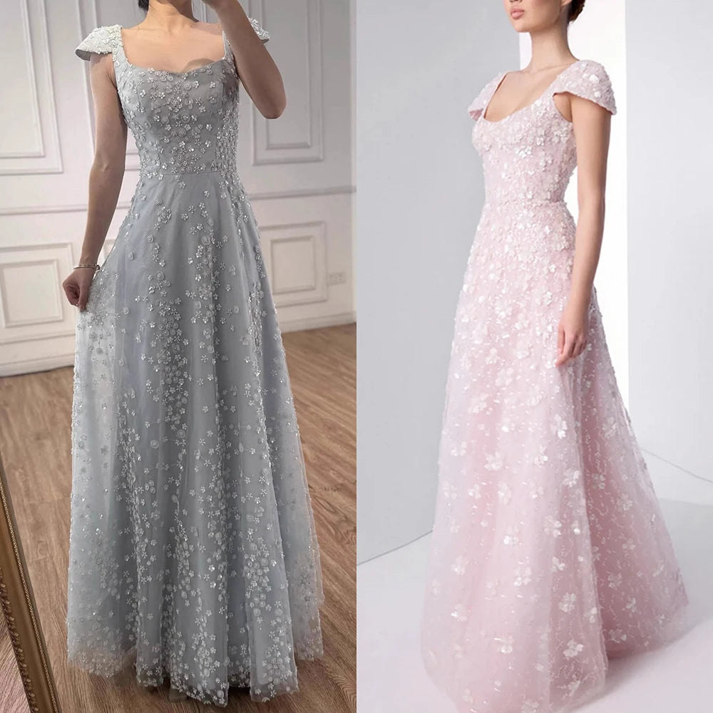 Luxury Pink Floral Appliqué Evening Dress with Open Back 2025 LA73119