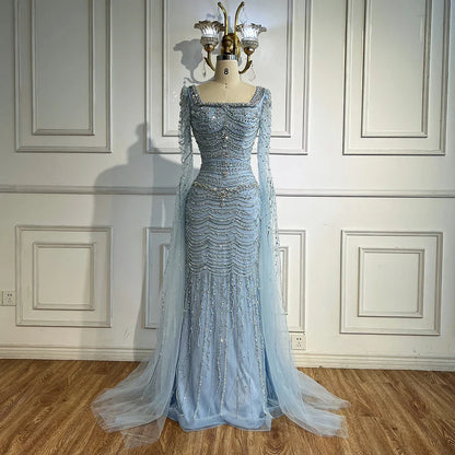 Luxury Beaded Caramel Evening Dress with Cape Sleeve LA72604