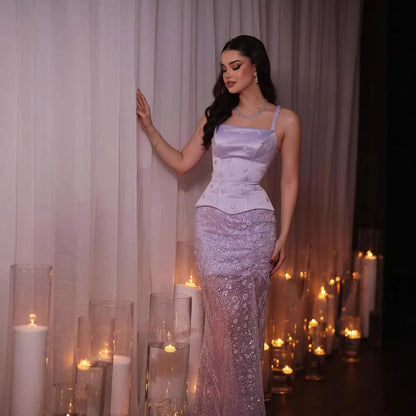 Luxury Sage Green Beaded 1 Pieces Evening Dress LA72977
