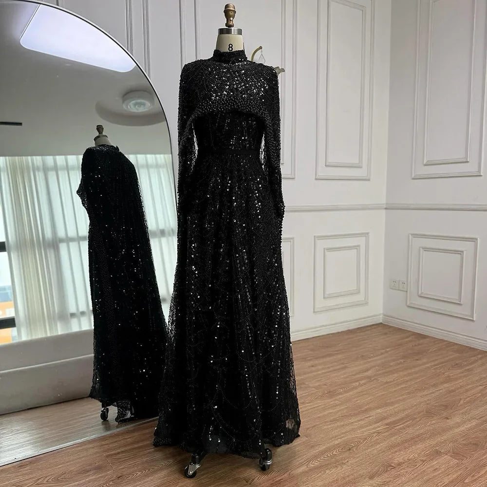 Luxury Modest Sage Green Evening Dress with Pearls LA72032B