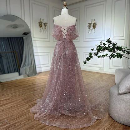 Luxury Dubai Customize  Pink Elegant Saudi Mermaid Beaded Arabic Evening Dresses Gown For Formal Occasion LA72204A
