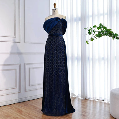 Luxury Arabic Navy Blue Evening Dress LA73416
