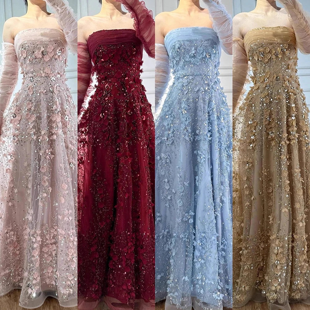 Elegant Pink 3D Flowers Evening Dress with Gloves LA72912