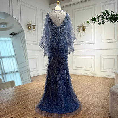 Luxury Caramel Feather Beaded Mermaid Evening Dress LA71866
