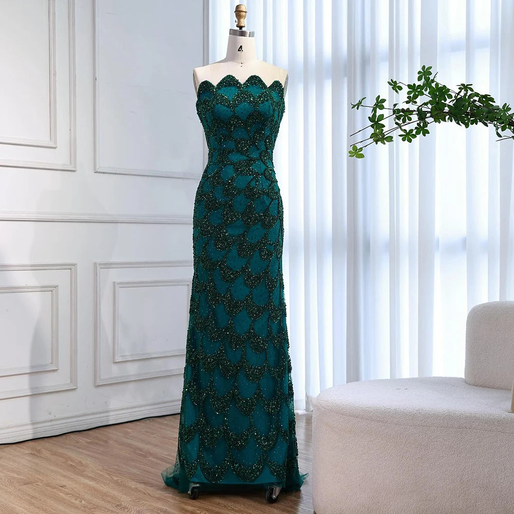 Elegant Green   Mermaid Evening Dress Arabic Style LA73117