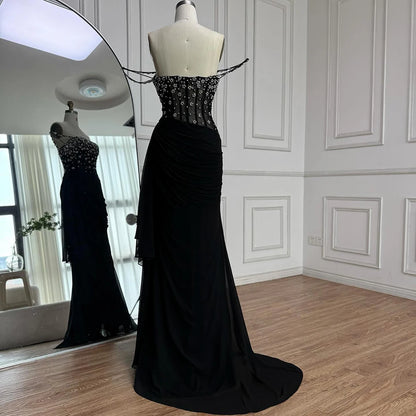 Luxury Black Beaded Mermaid Prom Dress with Spaghetti Straps LA73047